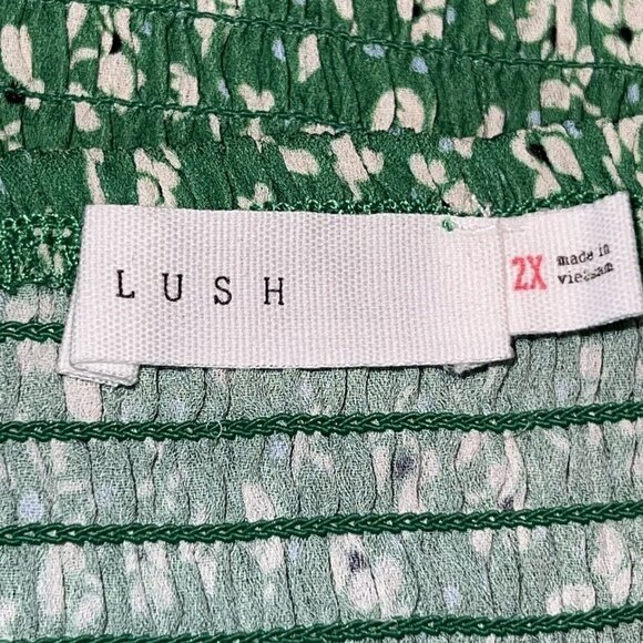 LUSH Green Floral Print Ruched Front Smocked Back Cami Tank Top Women Size 2X - Picture 8 of 10
